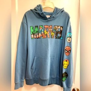 Marvel Characters Blue Hoodie, Size Large